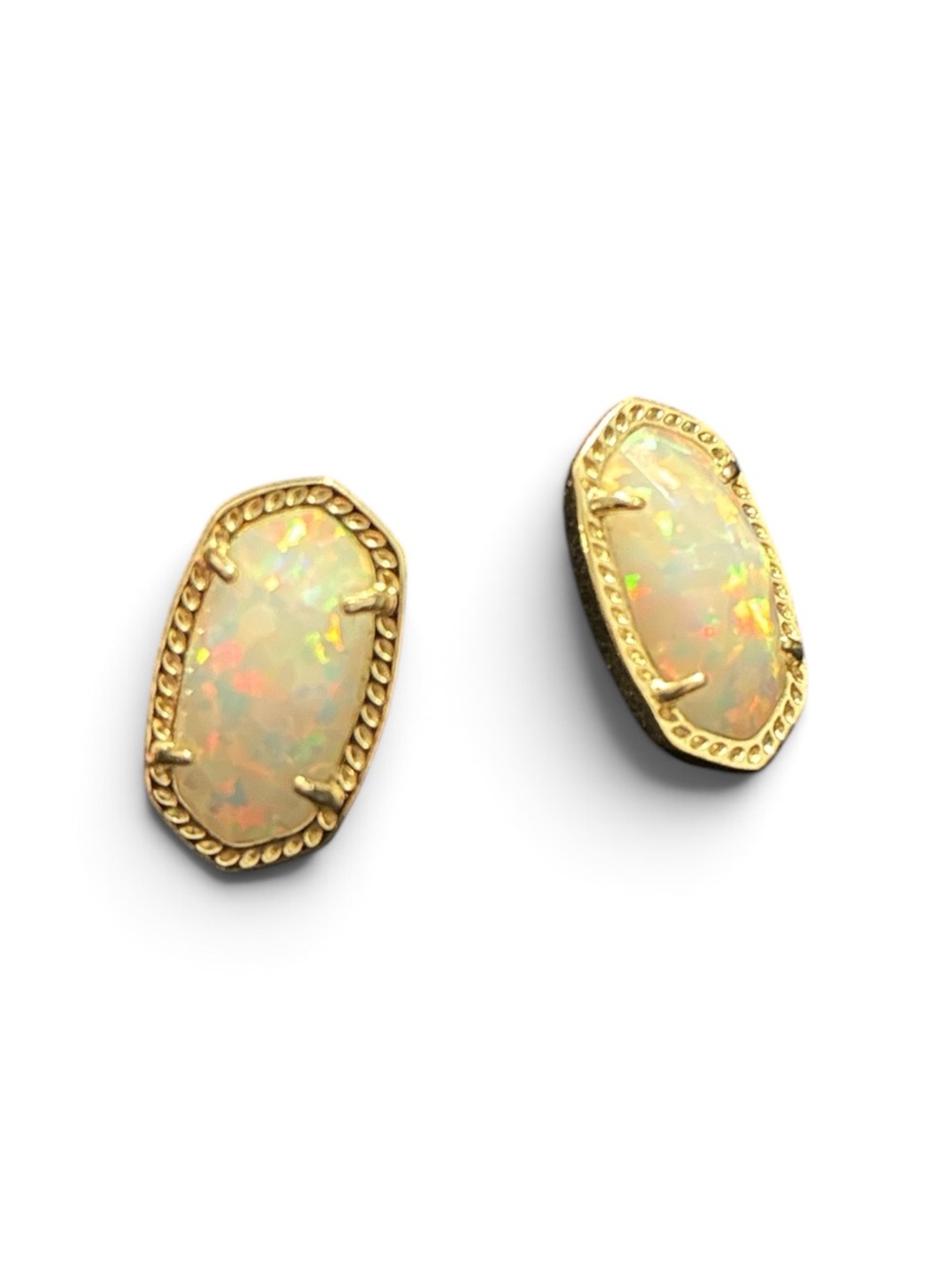 Authentic Kendra Scott Opal Stud Earrings – Light Gold Tone